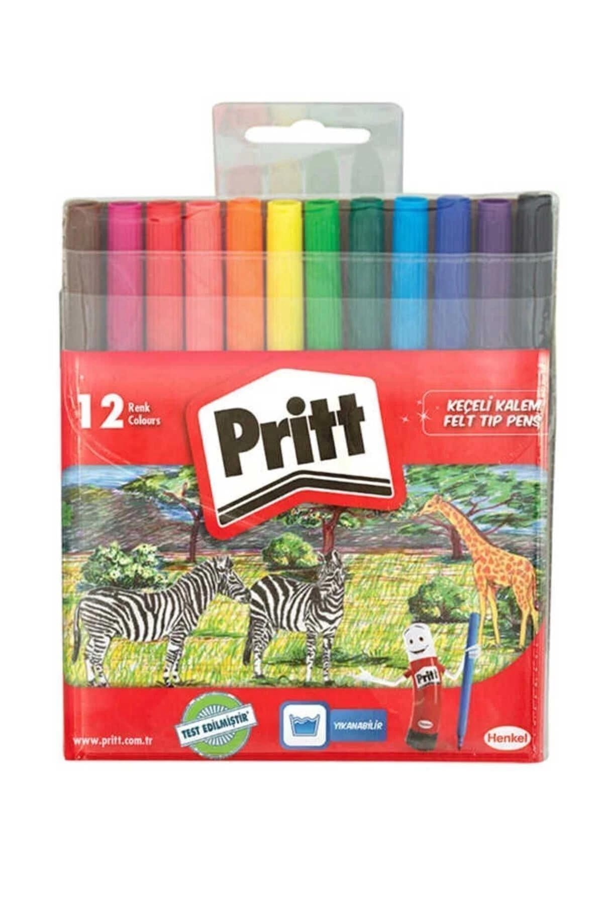 Pritt Keçeli Kalemler, çocuk dostu zararsız boya, su bazlı renkli kalem, silinebilir boya kalemi, dayanıklı kırtasiye malzemesi, 12 Renkli Paket