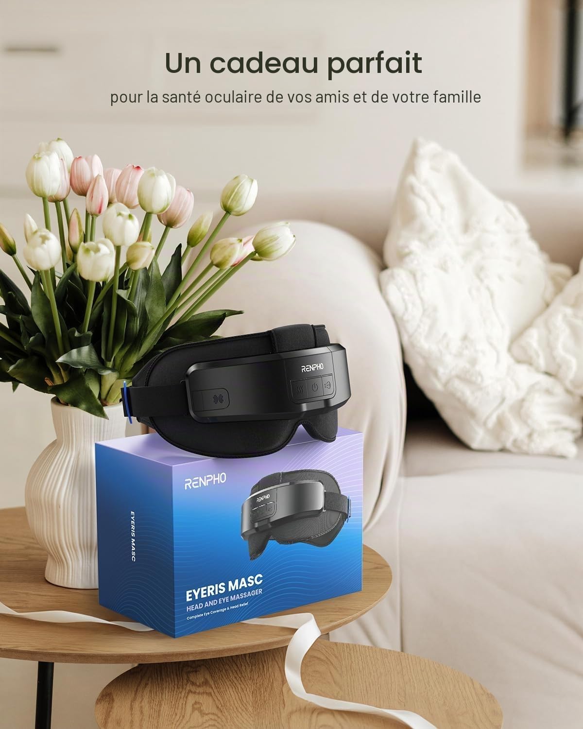 RENPHO Masseur Oculaire avec Chaleur, Masque Chauffant Yeux, Masseur Tête électrique avec Musique Bluetooth, Masseur Tete pour le Front, l'arrière de la tête et Les Tempes, Massage Yeux, Cadeau Femme