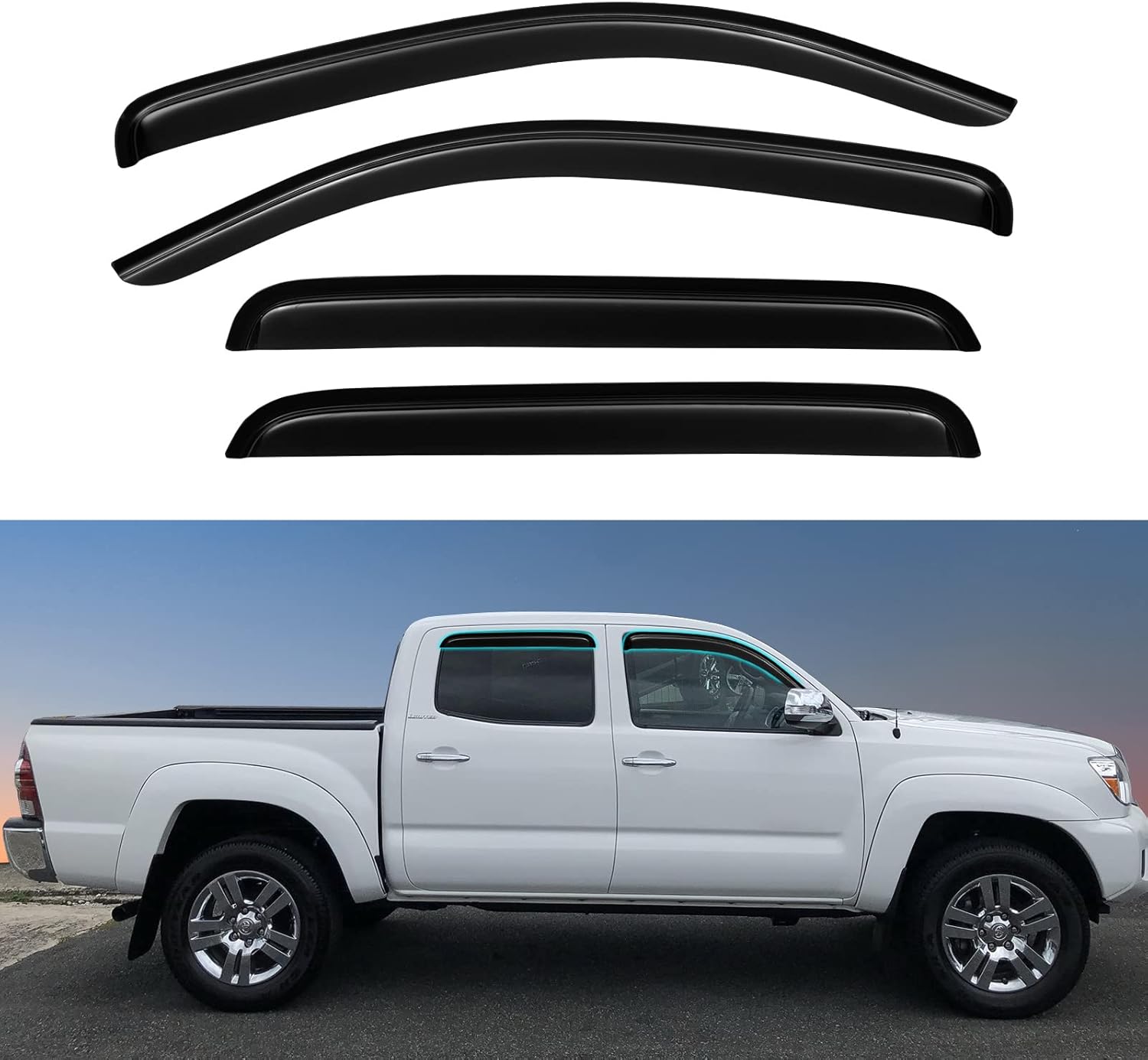 YQAUTEC Window Visors Rain Guards Shield for 2005-2015 Toyota Tacoma, Window Wind Deflectors Vent Shades for 05-15 Tacoma - Double Cab For Toyota Tacoma 2005-2015 Double Cab