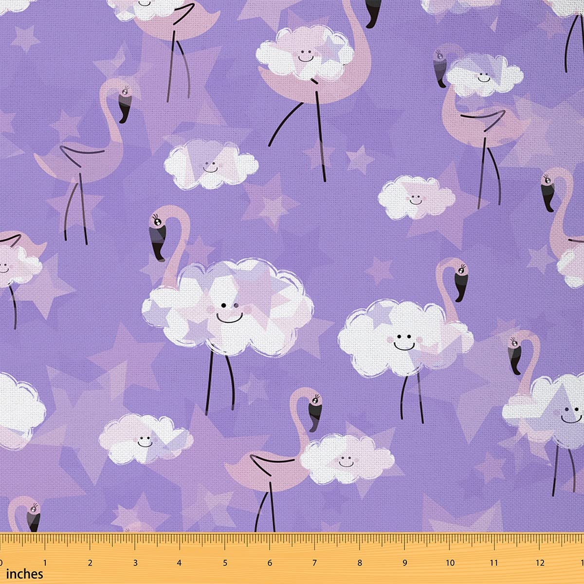 Pink Flamingo Fabric by The Yard Tropical Wild Animal Palm Leaf Fabric for Kids Teens Adults Cartoon Clouds Purple Stars DIY Sewing Fabric for Sofa Chair Kids Bedroom Decor,1 Yard