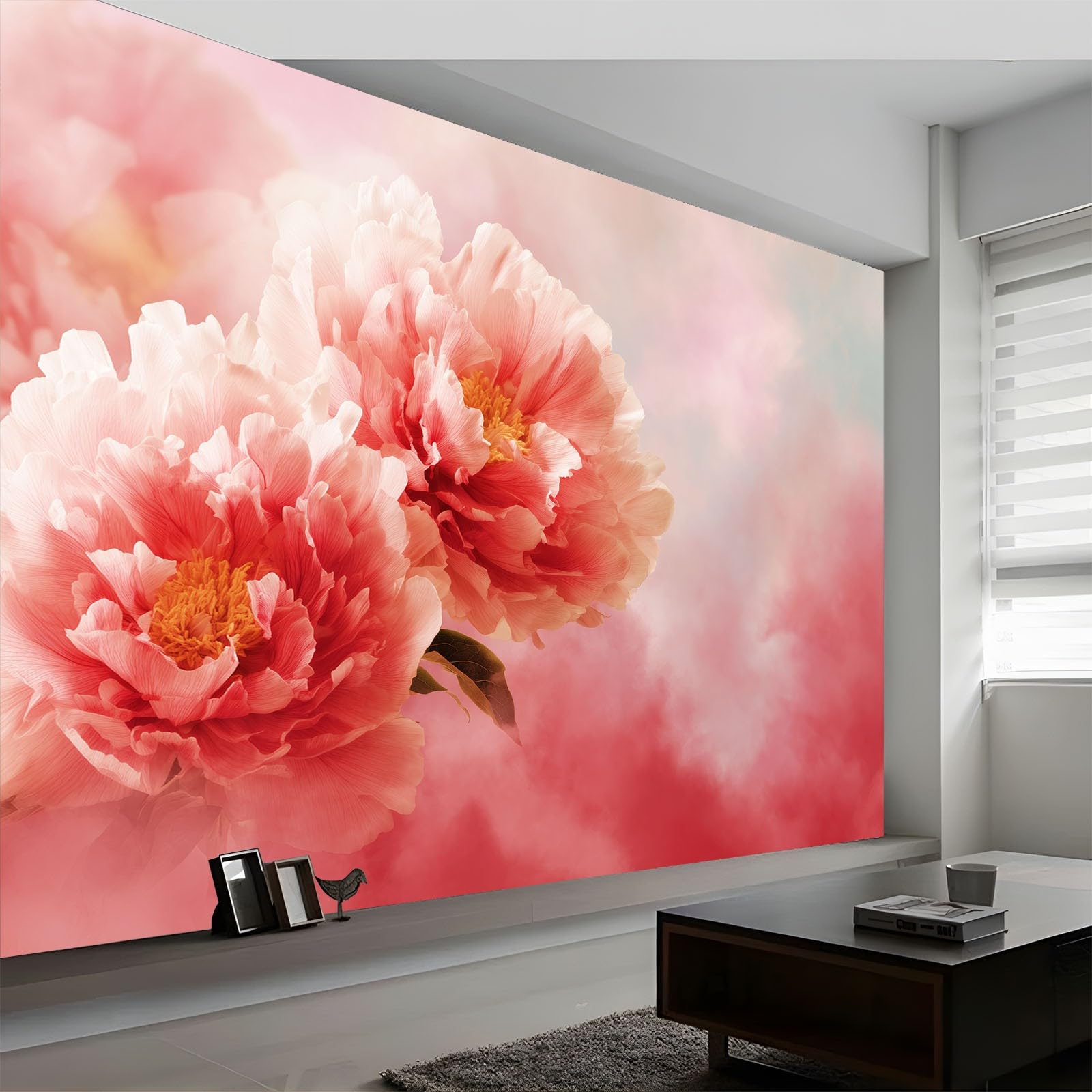Generisch Tapeta panoramiczna, delikatne rozmarzone kwiaty, jasnoróżowa tapeta z włókniny, tapeta ścienna do biura, korytarza, sypialni, salonu, dekoracja ścienna – 350 x 256 cm (szer. x wys.)