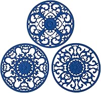 Colinda Extra Thick Silicone Trivets Set of 3 Navy Blue - Heat Resistant up to 482°F Hot Mats for Pots, Pans & Countertops