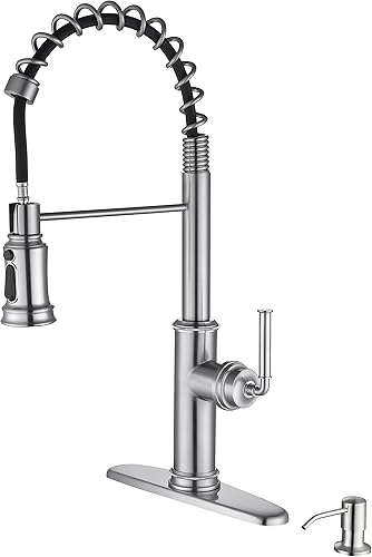 Grifo de cocina comercial con cabezal rociador extraíble, rociador extraíble de una sola palanca con placa de cubierta y dispensador de jabón,