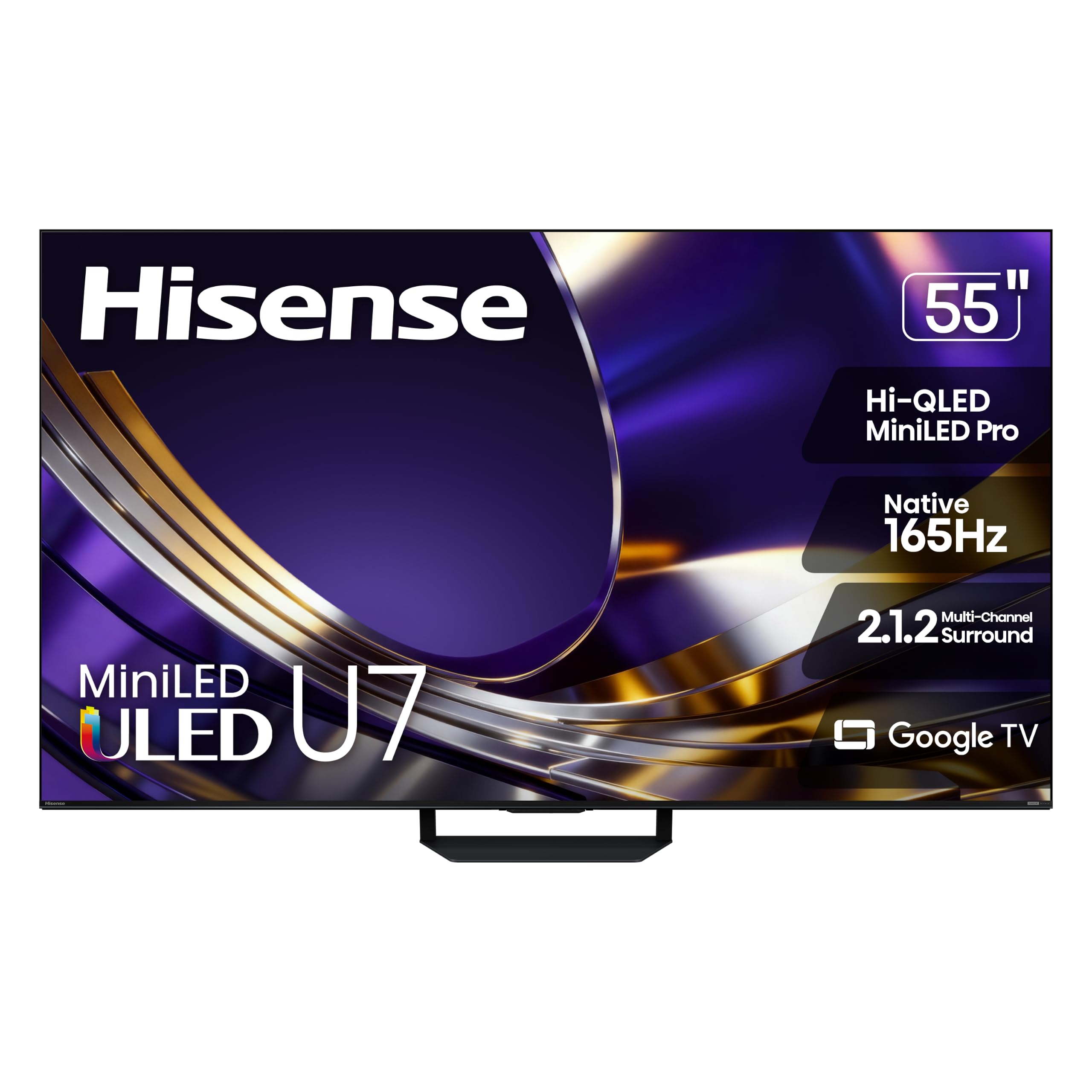 Hisense 55" U7 Mini-LED ULED 4K UHD Best Premium Gaming HDR Smart Google TV (55U7SG, 2026 NEW) - Hi-QLED, Native 165Hz, VRR 330, HDR10+, Dolby Vision IQ·Atmos, IMAX Enhanced, Anti-Reflection, 2.1.2 Ch