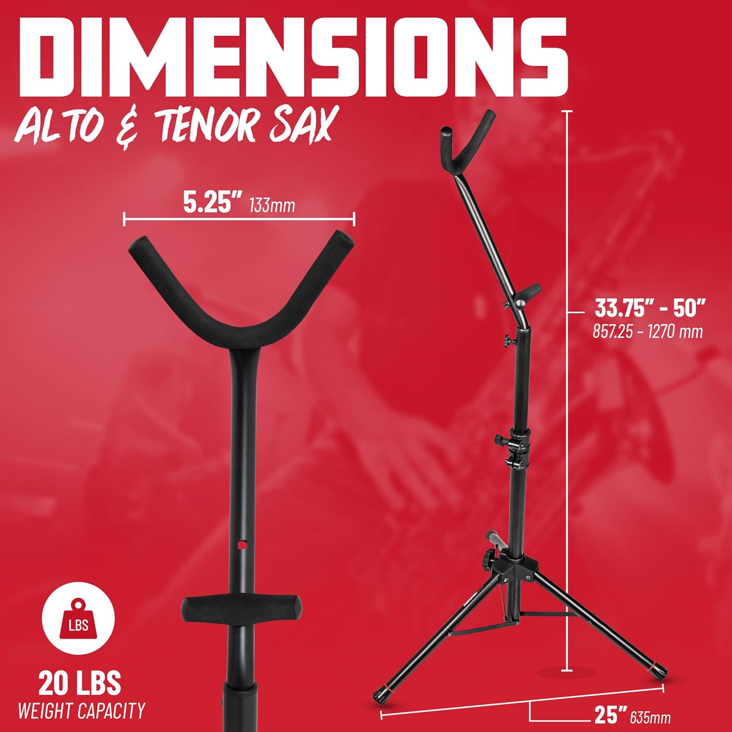 Gator Frameworks Tall Tripod Style Stand for Alto or Tenor Saxophones; (GFW-BNO-SAXTALL)