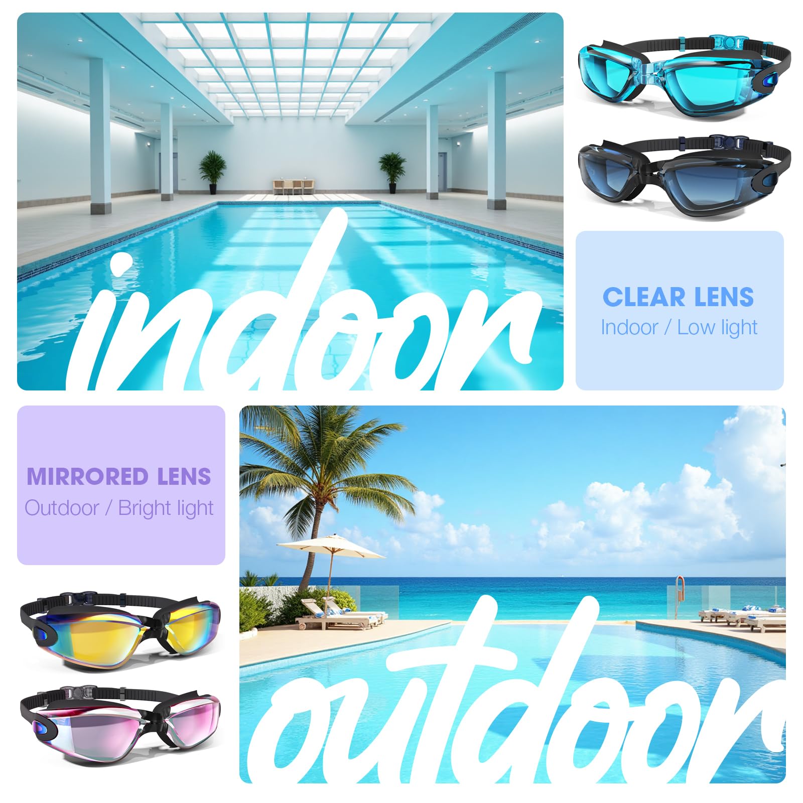 MAMBAOUT Gafas de natación, paquete de 2 gafas de natación antivaho, sin fugas, protección UV para hombres, mujeres, adultos y jóvenes