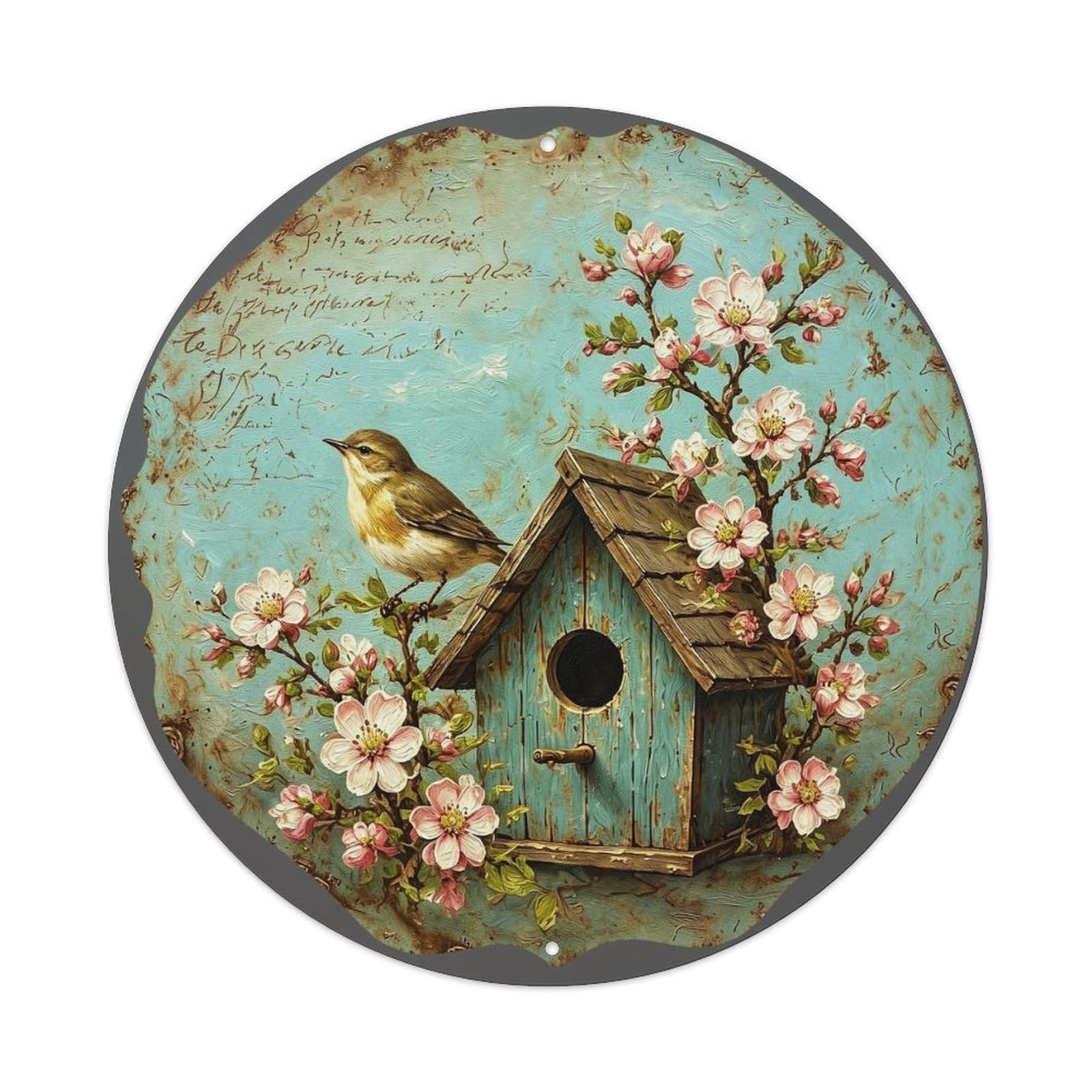 Bird House Floral Spring Design Metal Tin Sign Plaque