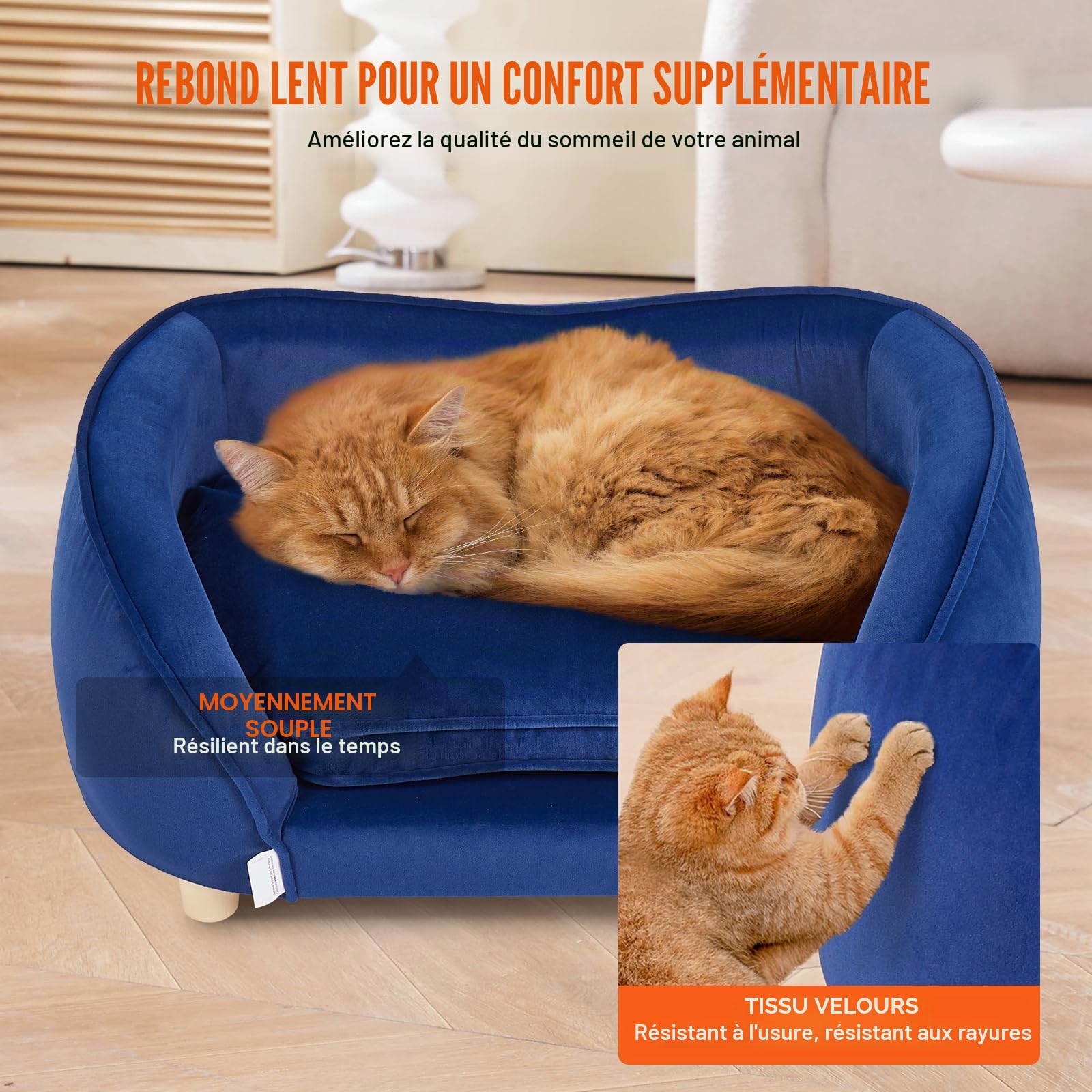 VEVOR Canapé pour Animal de Compagnie 71 x 50,5 x 30 cm Panier pour Chien Taille Moyenne Chat Velours Doux Bleu foncé