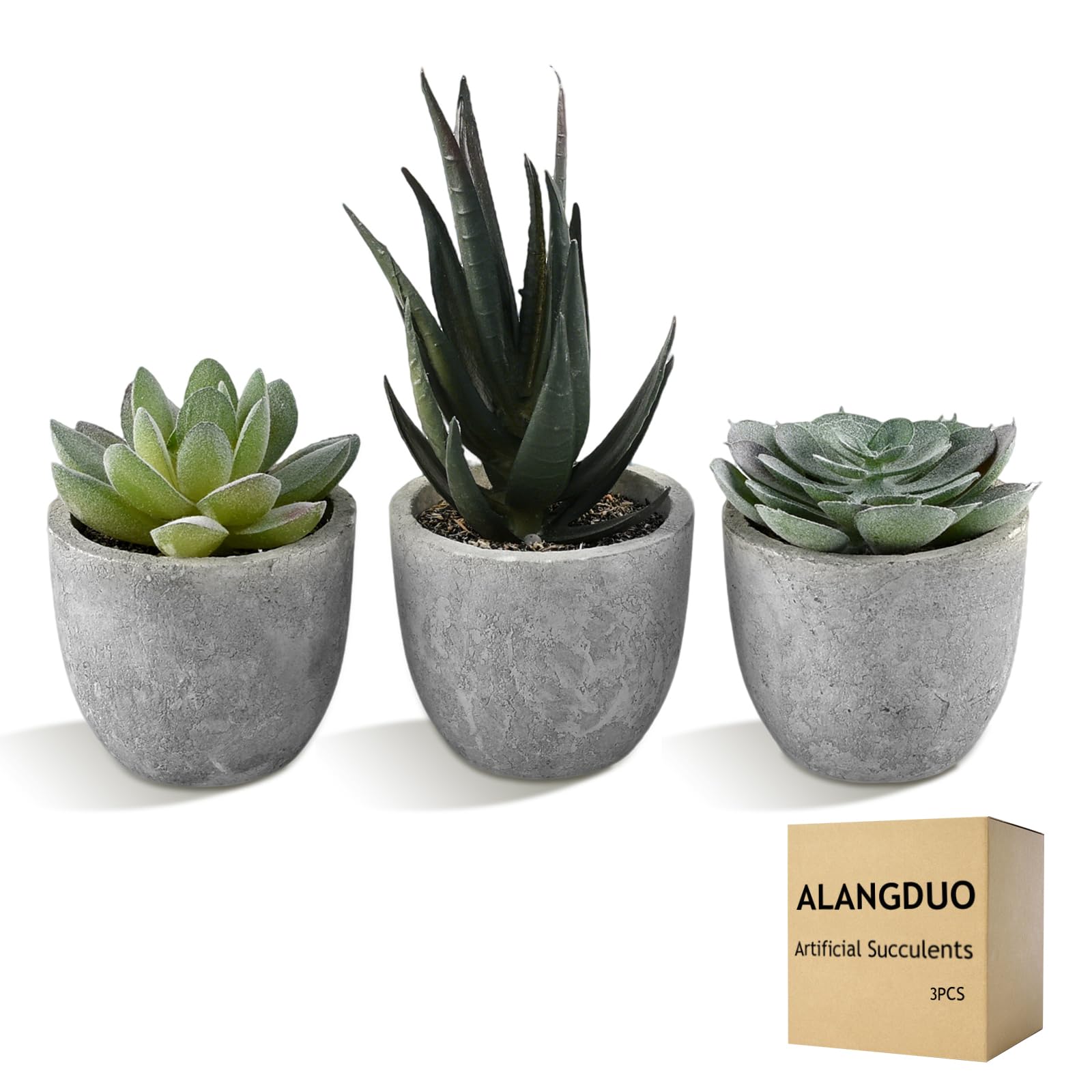 ALANGDUO 3pcs Künstliche Sukkulenten im Topf, Mini Sukkulenten Künstliche, Kleine Kunstpflanze Wie Echt mit Topf, Dekorative Kunstpflanze für Hochzeit, Büro, Zuhause, Wohnzimmer, Badezimmer Dekoration