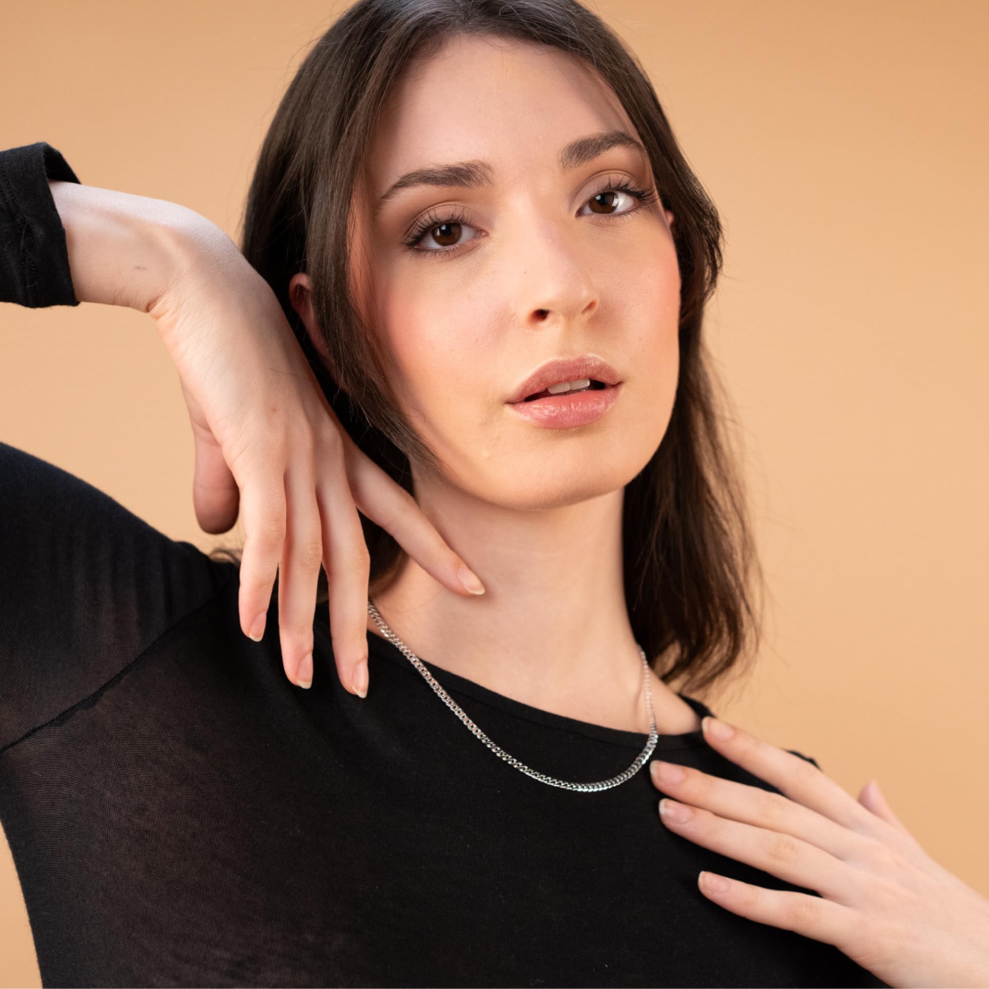 QUADRI - Collar Elegante con Cadena Modelo Cubana Diamantada para Hombre Mujer de Plata 925 - Ancho 3.5 mm - Largo 41| 46| 52| 56 cm - Certificado Made in Italy