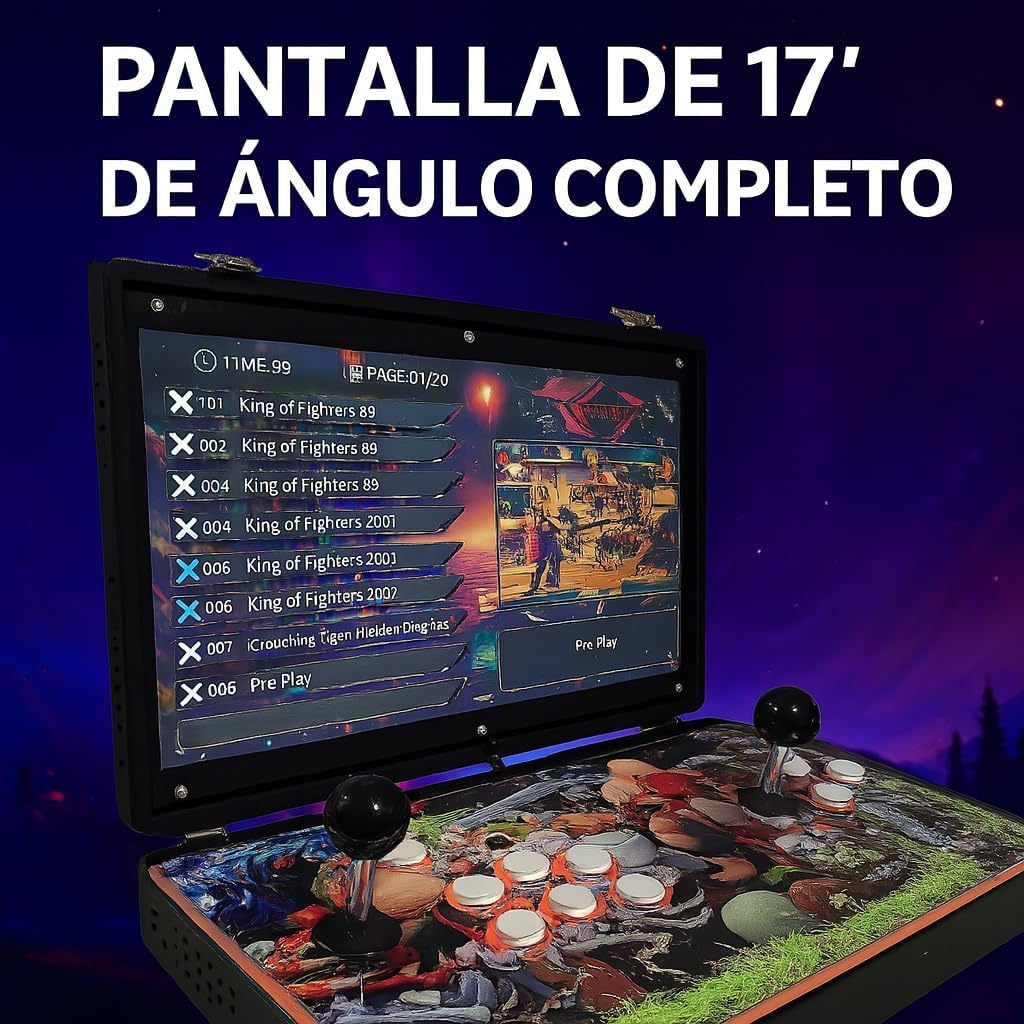 Arcade portatil con Monitor de 17 Pulgadas , 6 Botones Arcade por Jugador, Incluye Bateria para Juego portatil sin Cables, Consola Ideal para Viaje, Preparado para encender y Jugar