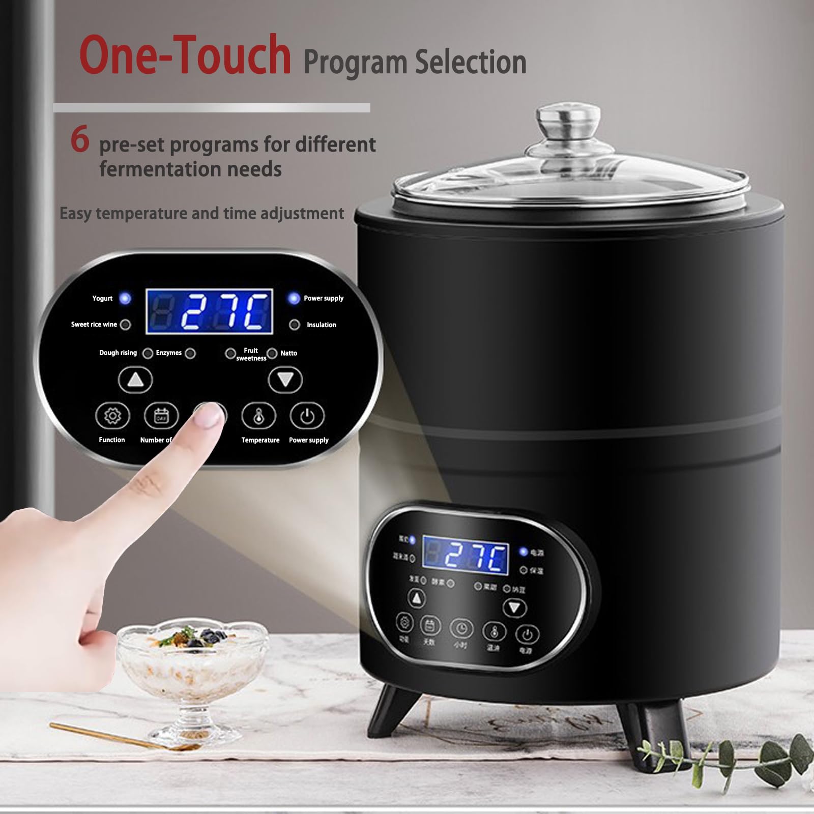 Yogurtera Comercial de 8L/12L con Control de Temperatura 25°C-80°C, Máquina de Fermentación Automática para Yogur y Natto Caseros con Temporizador y Funciones de Seguridad black 8L / 2.1 gal