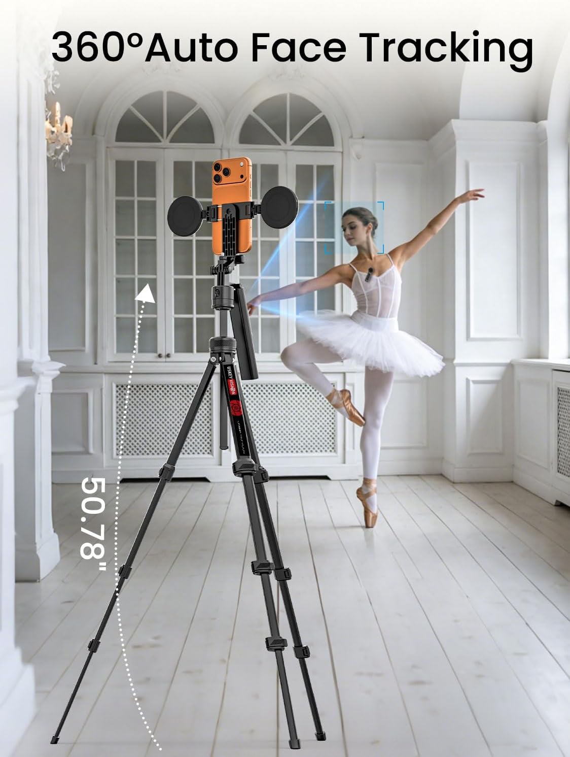 USKEYVISION Vlogging Kit w/Remote,YouTube Starter Kit,Auto Face Tracking Tripod for iPhone w/Light,Phone Stand for Video Recording,Camera Mount Tripod,Wireless Lavalier Microphone