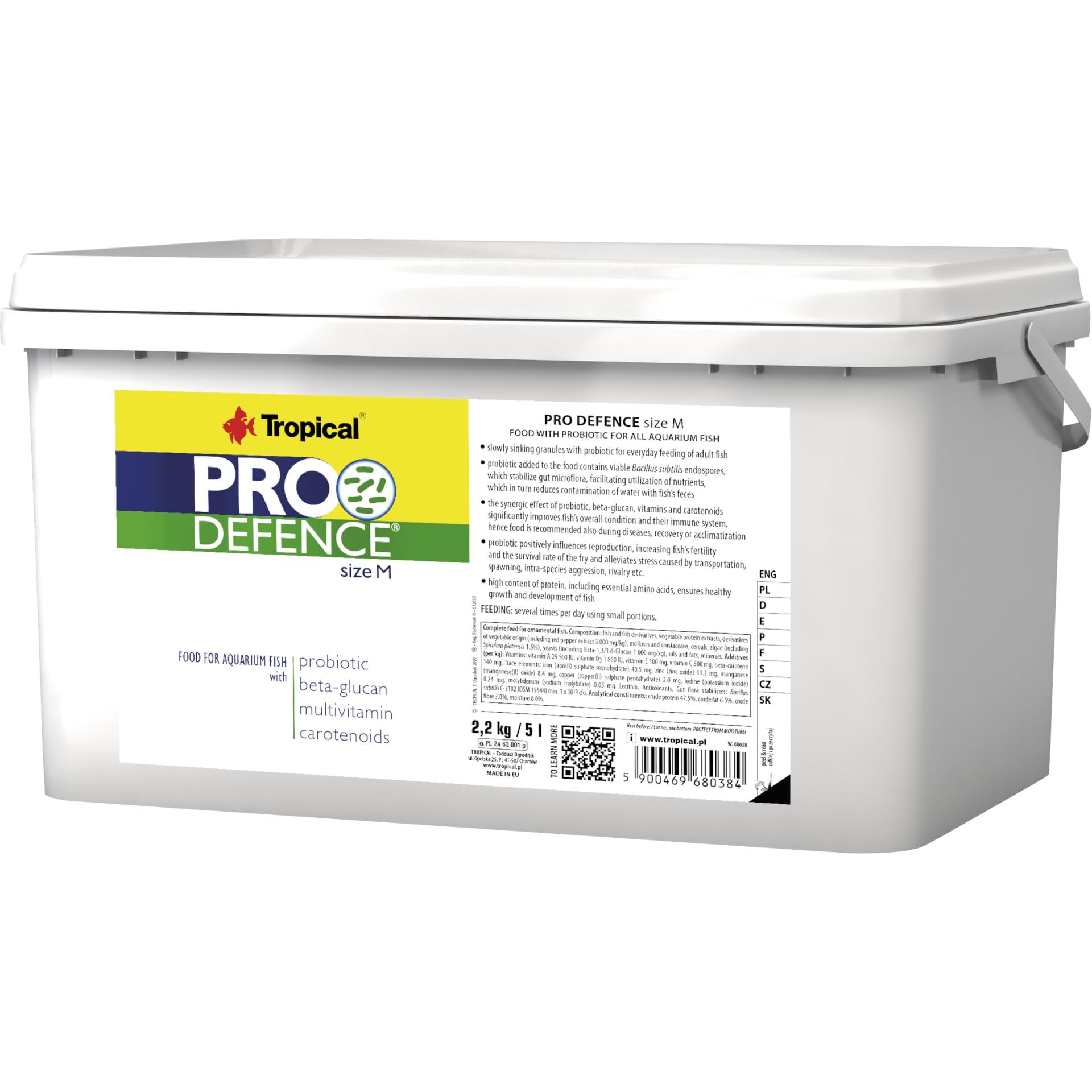 Pokarm z dodatkiem probiotyku dla dorosłych ryb PRO DEFENCE SIZE M (GRANULES) 5L / 2,2kg