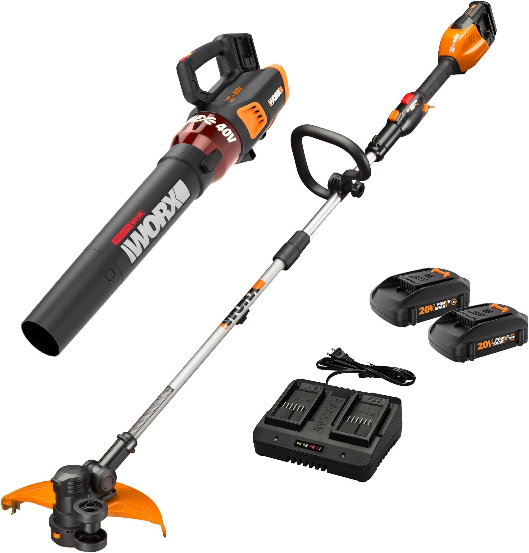 - 40V 13‘’ Cordless String Trimmer & 430 CFM Leaf Blower Combo, 2 Batteries & Charger Included, WG927