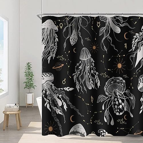 Miniatura 31 de Cortina de ducha de baño con temática de dinosaurio, cortina de ducha de hojas tropicales de dinosaurio verde con ganchos, cortina de ducha de tela