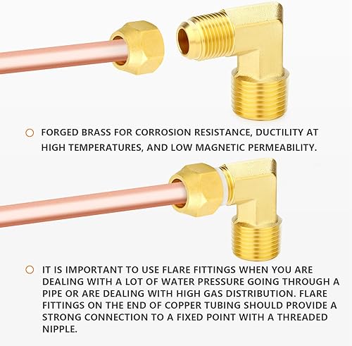 Miniatura 27 de GASHER 10 piezas de latón SAE 45 grados Flare Tube Fitting, 1/2" Flare Nut Aire Acondicionado Tubo de cobre Extensión de tubo de cobre a tope Tuerca