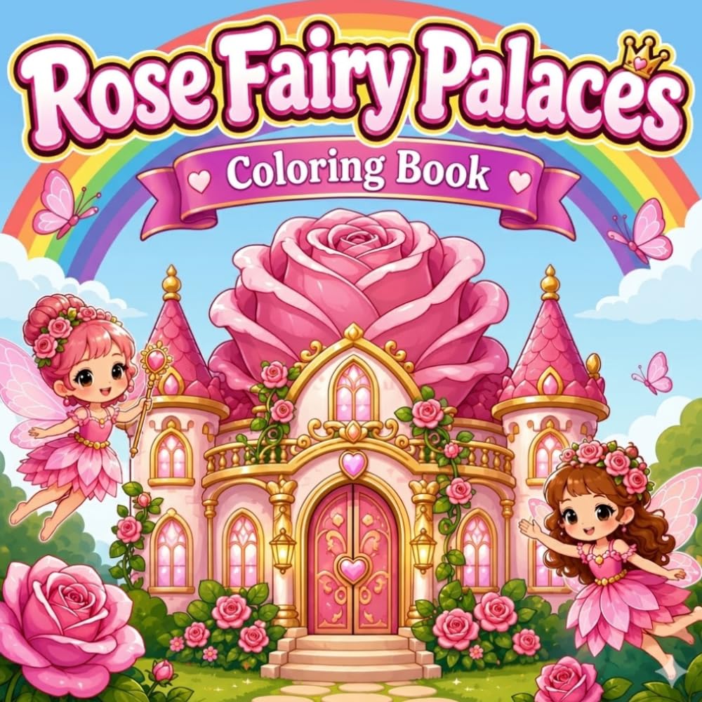 Rose Fairy Palaces Coloring Book: Enchanted Rose Castles, Magical Fairy Kingdoms, Flower Palace Adventures, Kawaii Fantasy Gardens, Whimsical Coloring Pages for Relaxation and Creativity