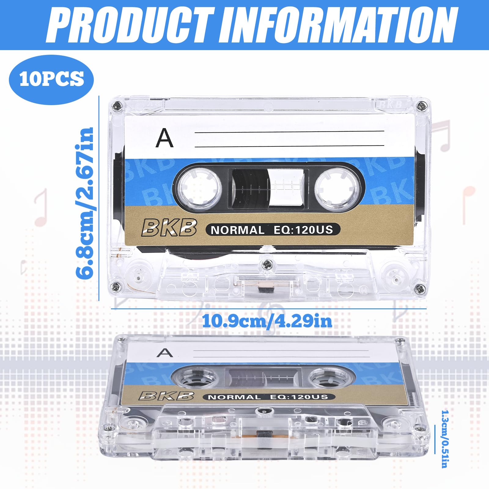 WIYETY 60 min Cassettes Audio Vides Lot de 10 Faible Bruit Étui Plastique Transparent
