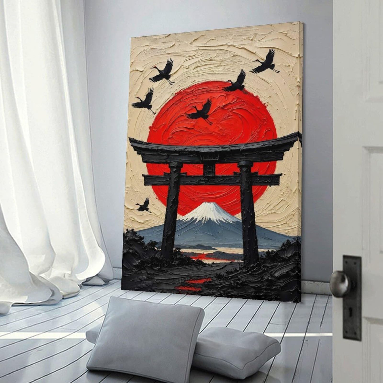 Junmoney Frame-Style-16 Japanese Landscape With Cranes And Torii Gate Decorative Canvas Print, 20X30inch(50X75cm), For Home, Office, Studio Or Guest Room, Versatile Wall Decor For Many Rooms