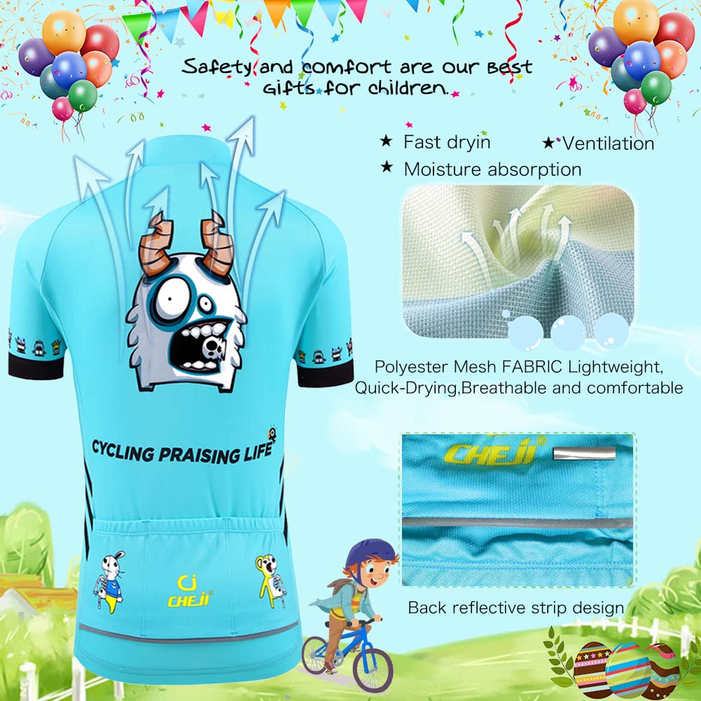 Maillot de Cyclisme Enfant Garçon Fille T-shirt à Manches Courtes Maillot de Cuissard avec 3D Coussin de Siège Sport Shorts Vélo Vêtements
