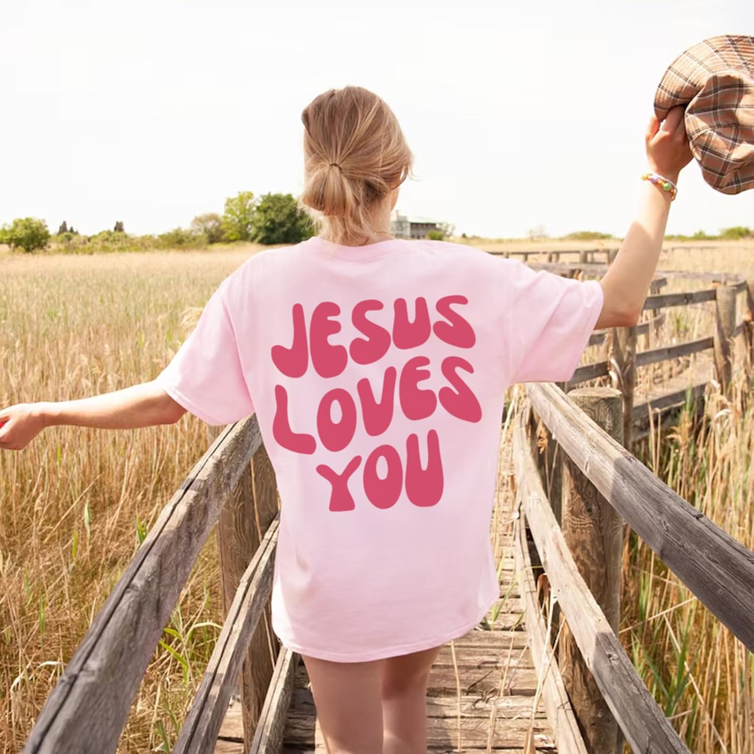 Christian Jesus Shirts for Women Oversized Jesus Loves You Tshirts Religious Faith Shirt Inspirational Graphic Tees - Image 5