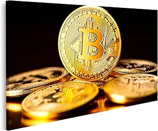 islandburner Tableau sur toile Bitcoin crypto-monnaie. Pièces BTC sur fond noir. Pièce électronique. Impressions Art Poster Mural