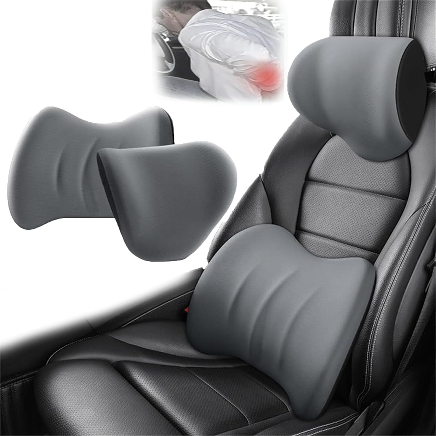 Ensemble de coussin de soutien lombaire et de repose tête pour voiture | Coussin de siège de voiture en mousse à mémoire de forme pour le soutien du cou et du dos - Repos pour le cou et le taille