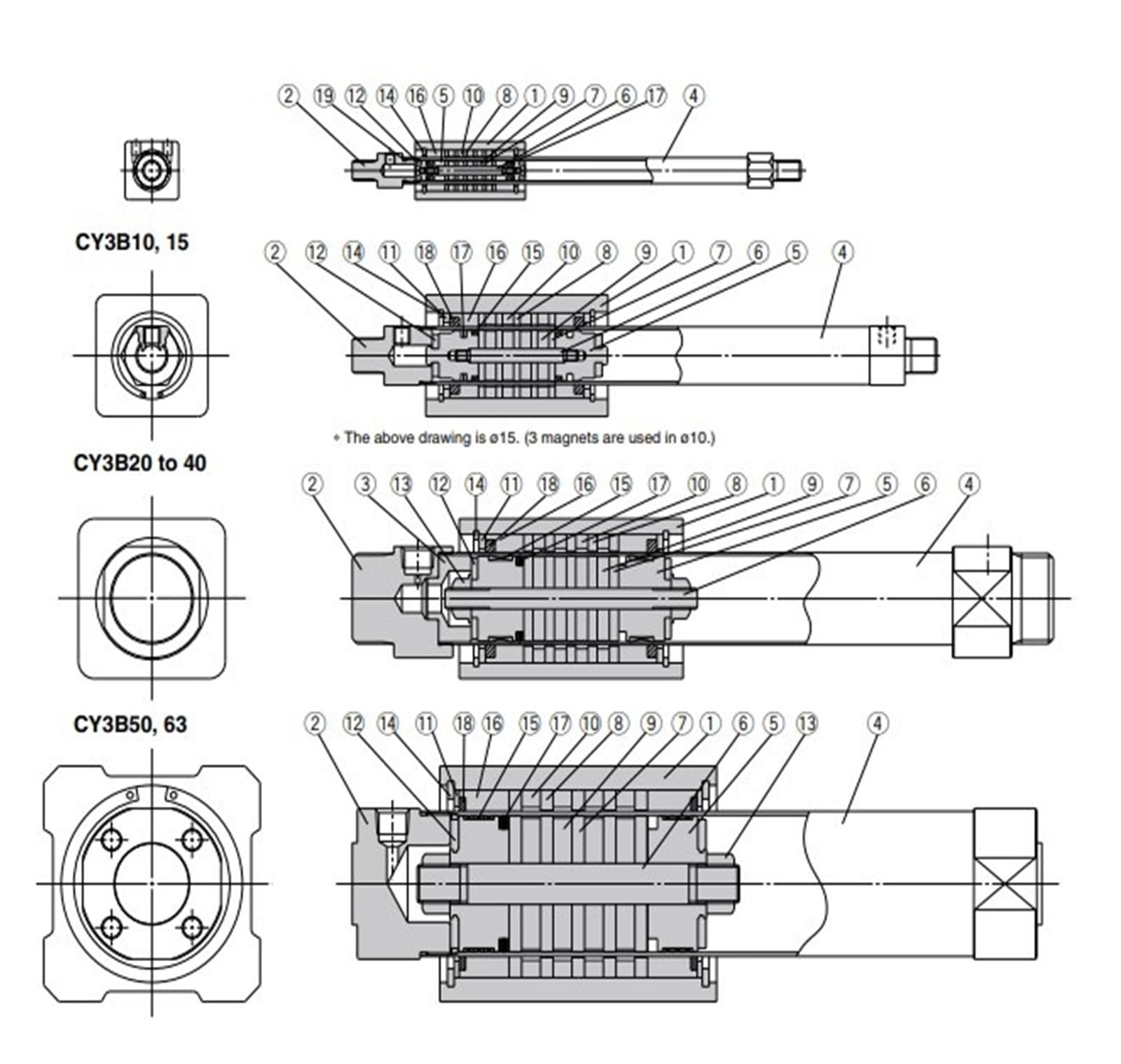 Magnetisch gekoppelter kolbenstangenloser Zylinder, Hub 50 mm bis 500 mm, pneumatischer Luftzylinder, Bohrung 10 mm Mit schneller Reaktion und flexibler Steuerung(Y1B10,Stroke 150mm)