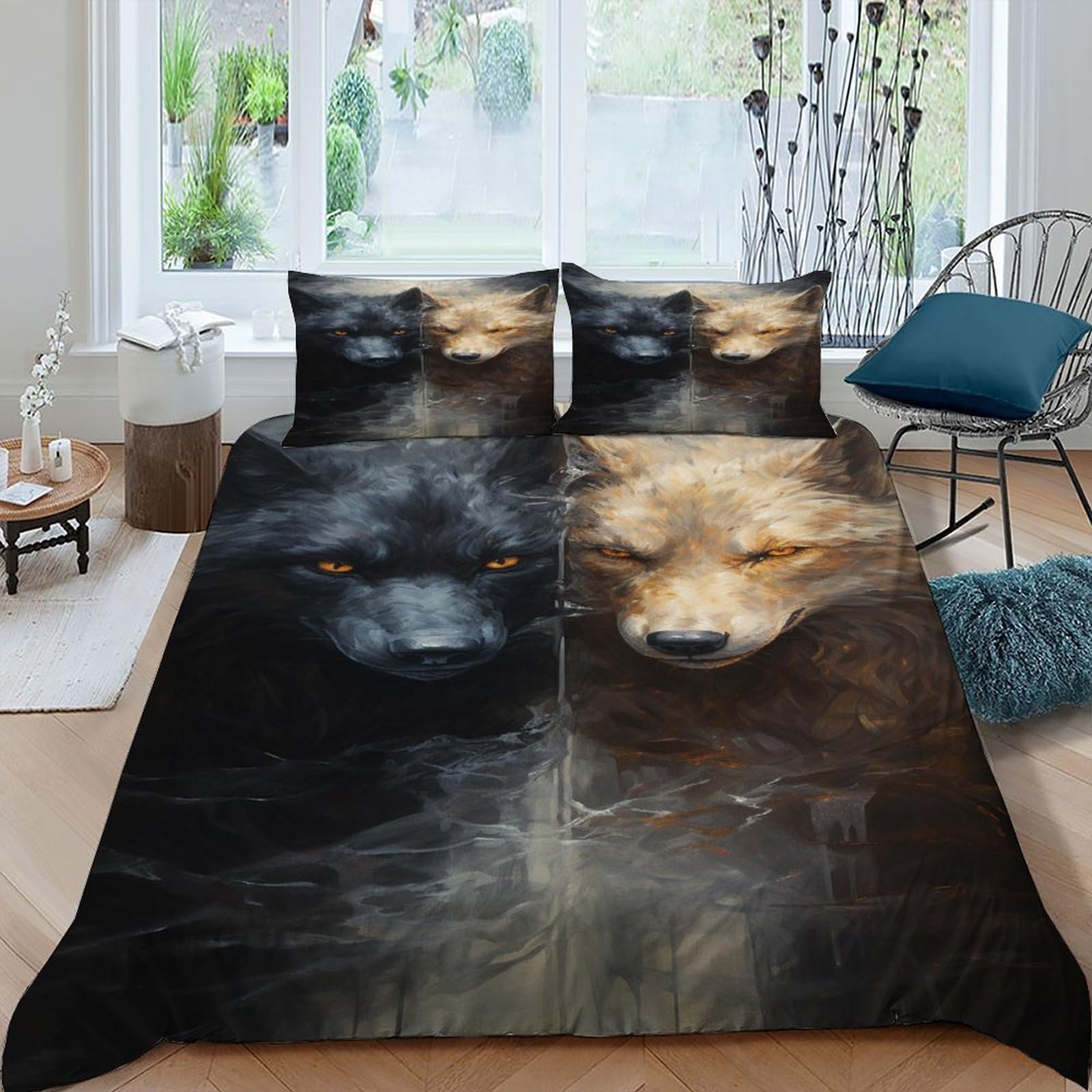 Housse de couette loup 220x240 cm grand confort pour lit adulte et enfant
