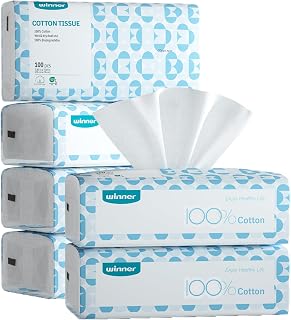 Winner 100% Cotton Disposable Face Towels for Sensitive Skin - OEKO-TEX Certified Unscented Wipes, Makeup Remover, 600 Count Pack of 6