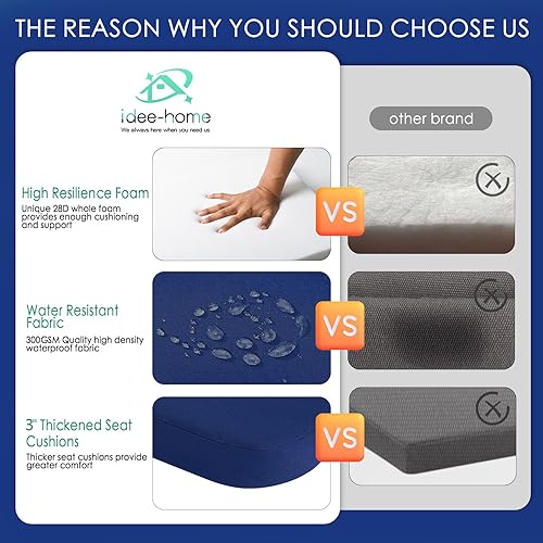 Miniatura 3 de idee-home Juego de 4 cojines para sillas de exterior, cojines impermeables para muebles de patio con lazos, cojines gruesos para sillas de comedor,