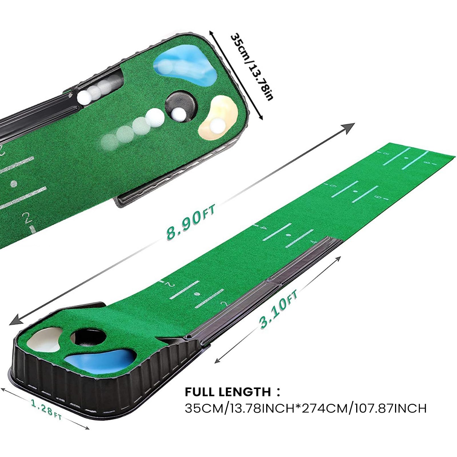 Juego de tapete de golf para interiores verde con bola automática y 3 agujeros ayuda de entrenamiento práctica