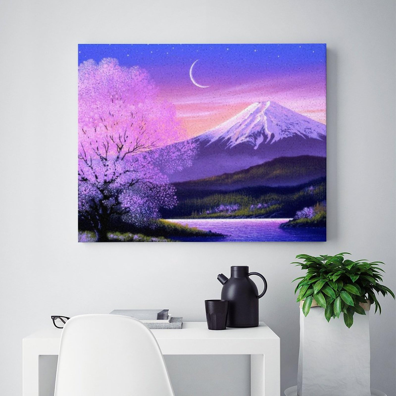 Amazon | 紫の木 富士山 数字油絵 ロマンチックなファンタジー風景
