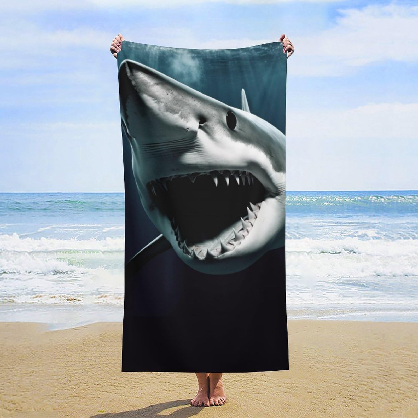 NTVOWPZO Shark Beach Towel Oversized Microfiber Bath Towels Lightweight Sand Proof Beach Towels Absorbent Pool Towels for Swimming Yoga Bathroom Towel 31.5" X 63"