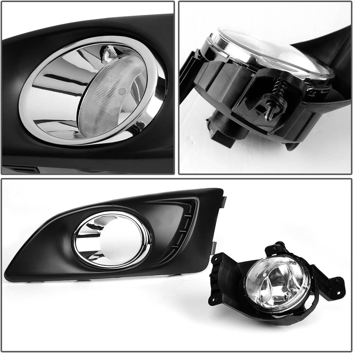 Compatible with Chevy Aveo/Sonic T300 Pair of Bumper Driving Fog Lights w/Bezel & Switch (Clear Lens)