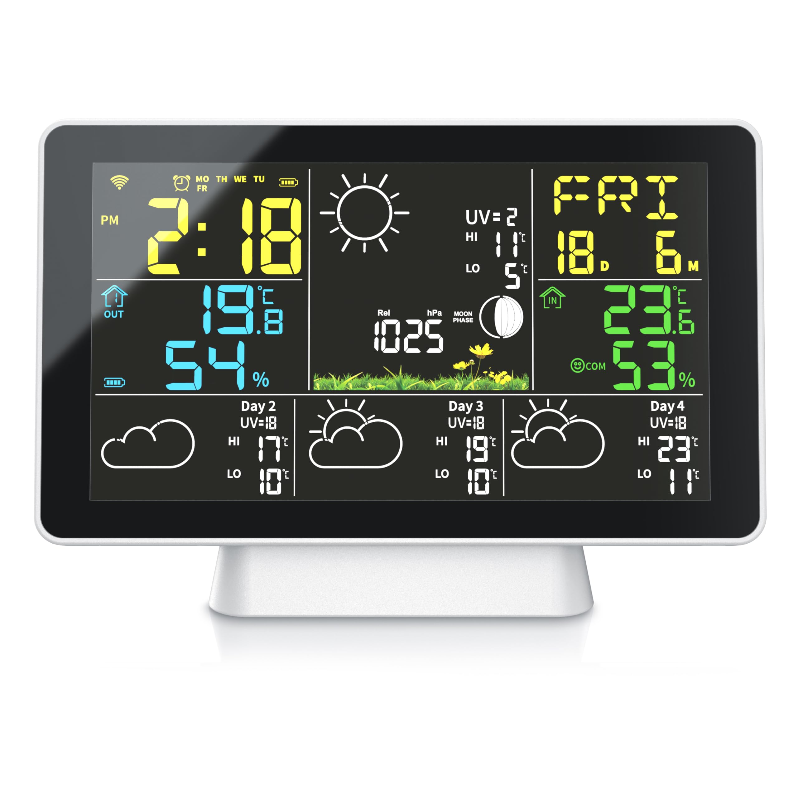 Brandson - Wlan Wetterstation Funk mit Außensensor WiFi – Innen und Außentemperatur – Luftdruck/Barometer – Luftfeuchtigkeit – 4 Tage Prognose mit App – Temperaturtrend – UV - Mondphase