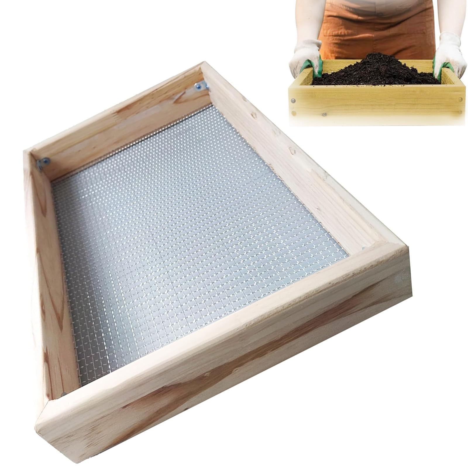 Generic Setaccio per Terreno in Legno da Giardino, 30*40cm, Antiruggine, Perfetto per Compost, Terriccio e Terra, Resistente e Facile da Usare