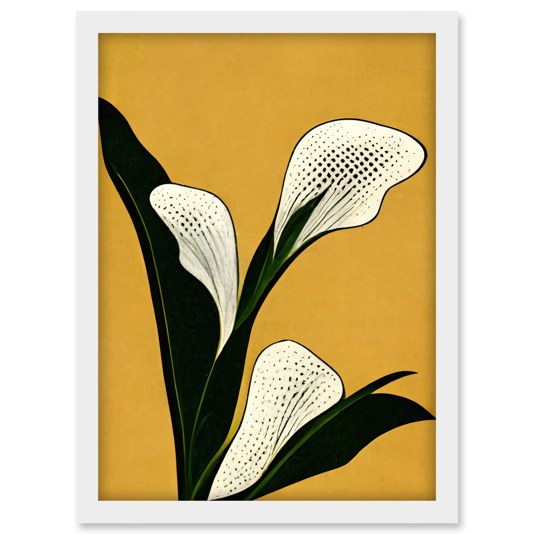 Doppelganger33 LTD Art Deco Pop Art White Calla Lily Flower Plant Artwork Framed A3 Wall Art Print