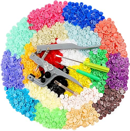 ilauke 400 juegos de botones a presión con alicates a presión T5 broches de plástico sin coser botones fijador para ropa, pañales, baberos, abrigo