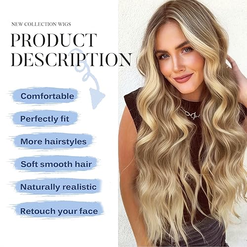 Miniatura 2 de KOME Peluca larga ondulada con mezcla de marrón degradado para mujer, peluca ondulada y rizada de parte media, peluca de fibra sintética resistente