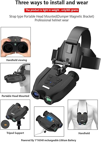 Miniatura 7 de Yuechuxiao Gafas de visión nocturna montadas en la cabeza para adultos, binoculares digitales de visión nocturna infrarroja para ver 984 pies en la