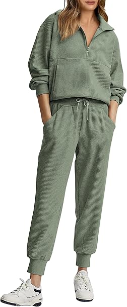 PRETTYGARDEN Survêtement 2 pièces pour femme à manches longues et demi-fermeture éclair – Chandail, tenue d’automne