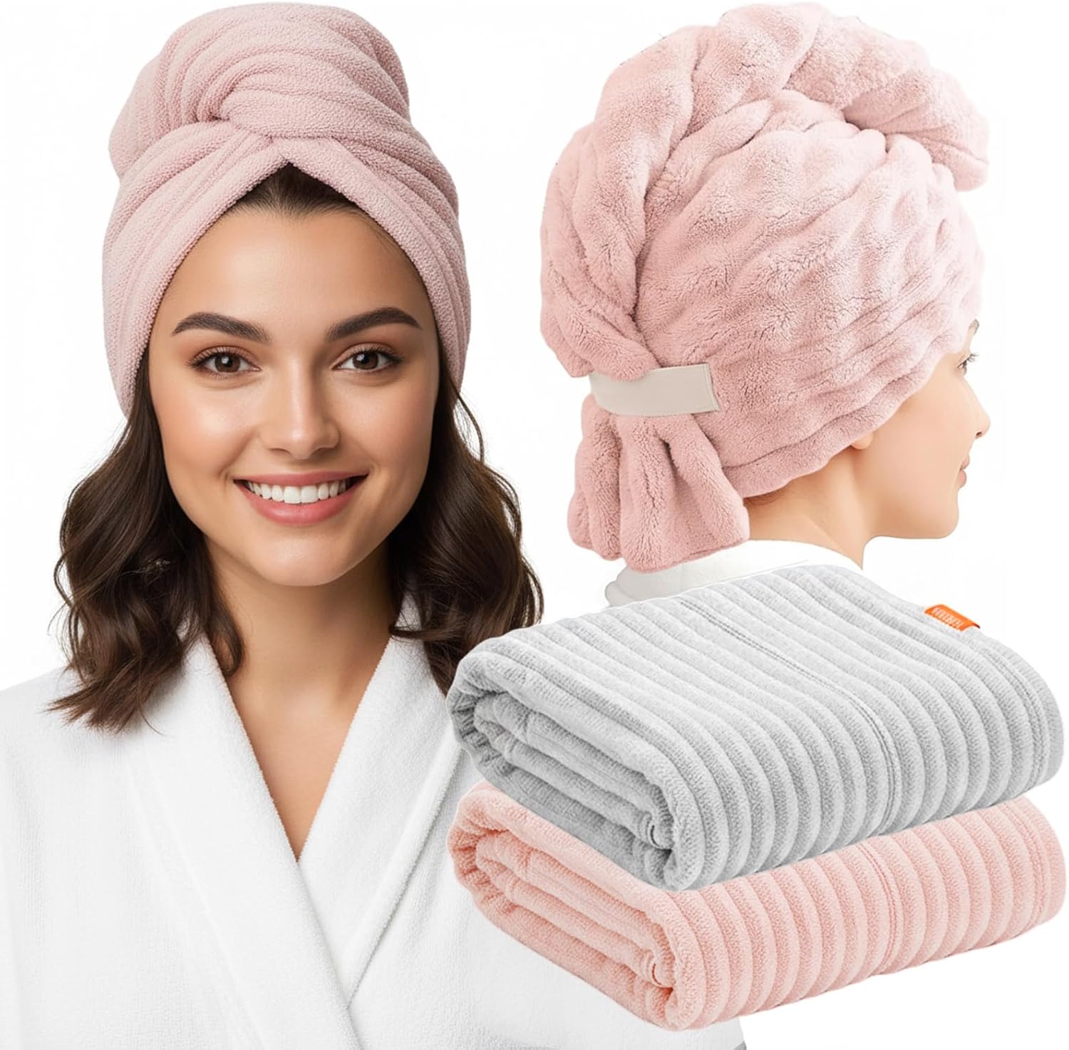 2-Pack Women's Microfiber Hair Towel Wrap - 50% Faster Dry, Ultra-Absorbent & Anti-Frizz. Ideal for Long/Curly Hair. 27.5x39.4 Oversized, Lightweight for Travel, Gym, Spa & Home