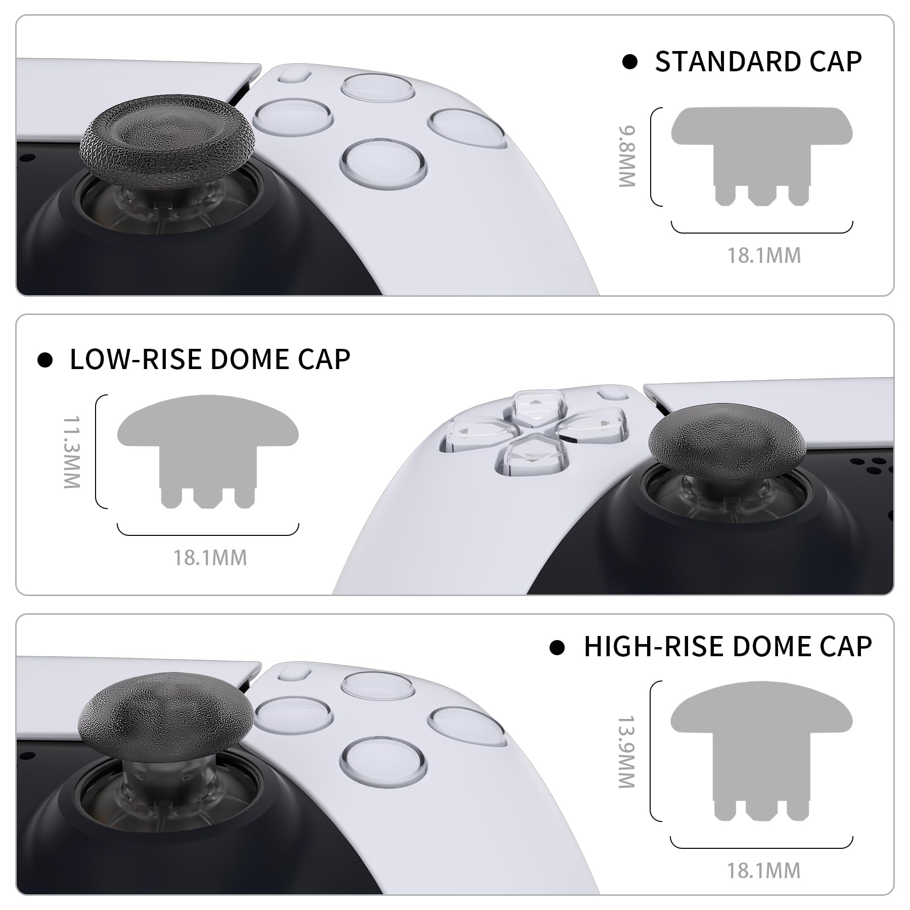 eXtremeRate EDGE Styl Thumbsticks do kontrolerów ps5 & ps4, Niestandardowe Wymienne Drążki Analogowe Dołączone Joysticki do Kontrolerów ps5 - Jasne Czarny