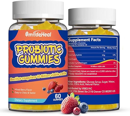 Gomitas probióticas para la salud digestiva  10 mil millones de UFC Bacillus Coagulans  Veganas y sin OMG  Apoyo inmunológico y digestivo para