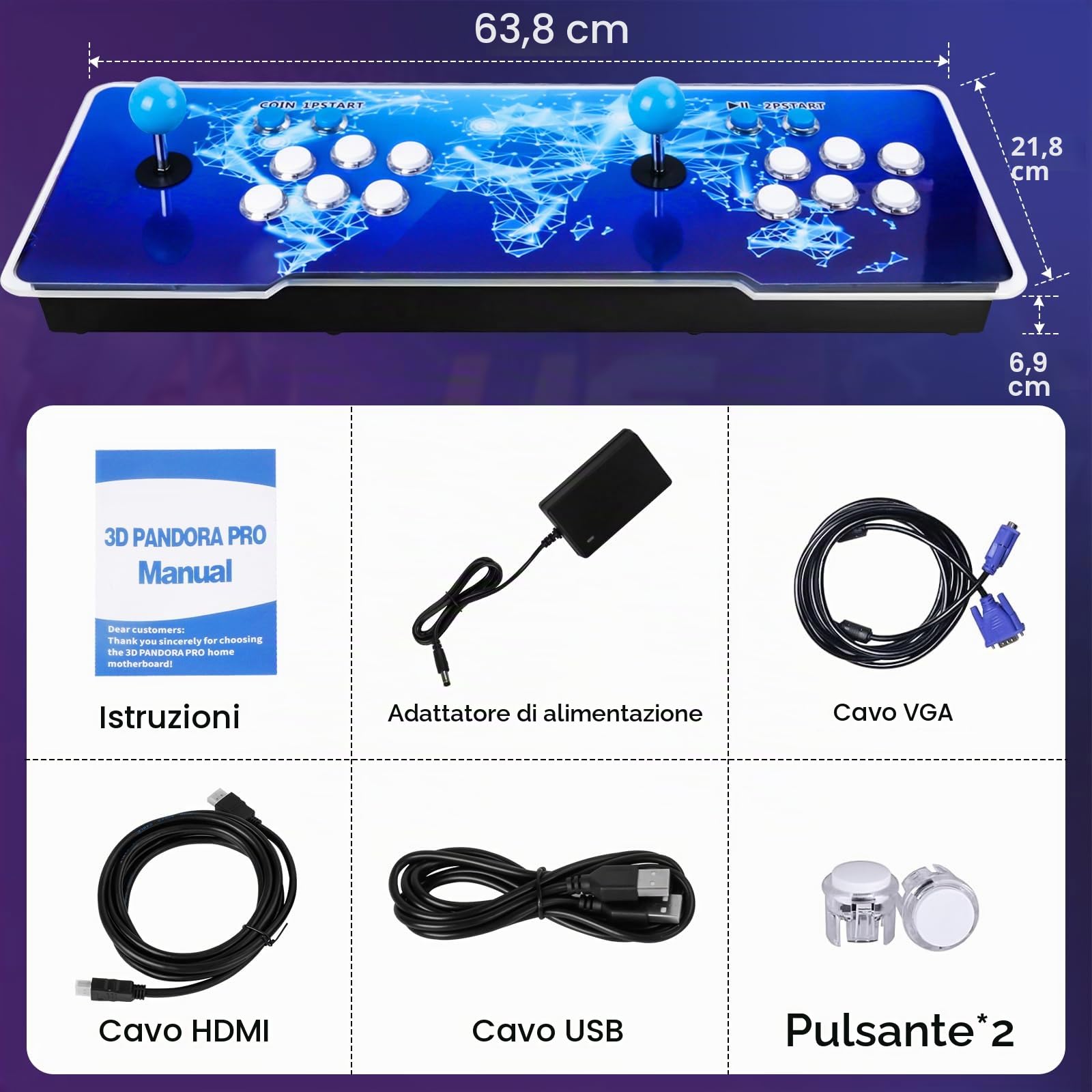 Console arcade migliorata 2026, Pandora Box, giochi di download WiFi, giochi integrati da 36.800 giochi, simulatori PSP/DC/N64, gioco 3D, uscita HDMI 4K, adatta per TV/PC/proiettore, scheda TF da 256