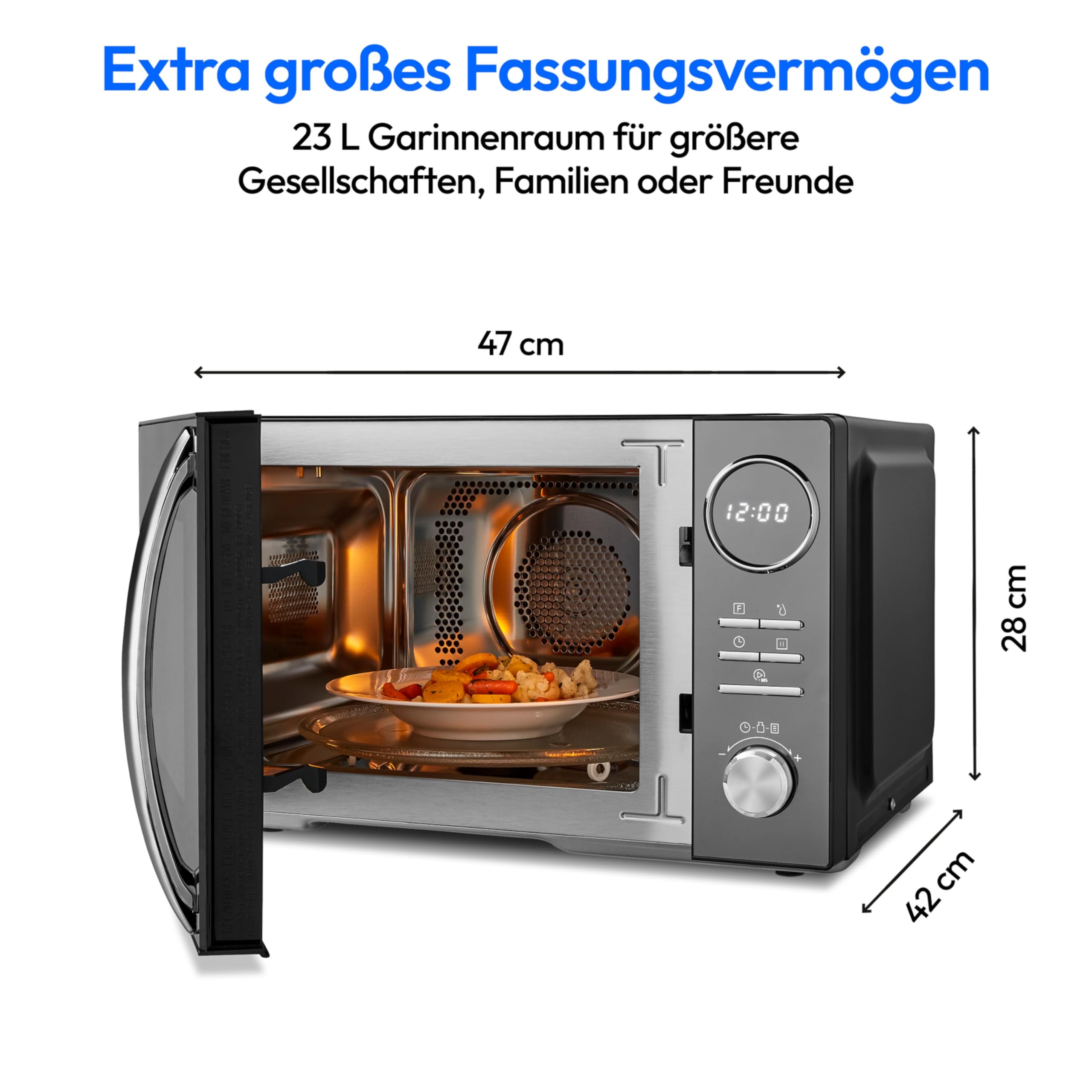 MEDION 3 in 1 Mikrowelle mit Grill und Heißluft Funktion (23 Liter, 900 Watt, 1.000 Watt Grill, 1.680 Watt Heißluft, 10 Automatikprogramme, Auftaufunktion, Display, MD11493) schwarz
