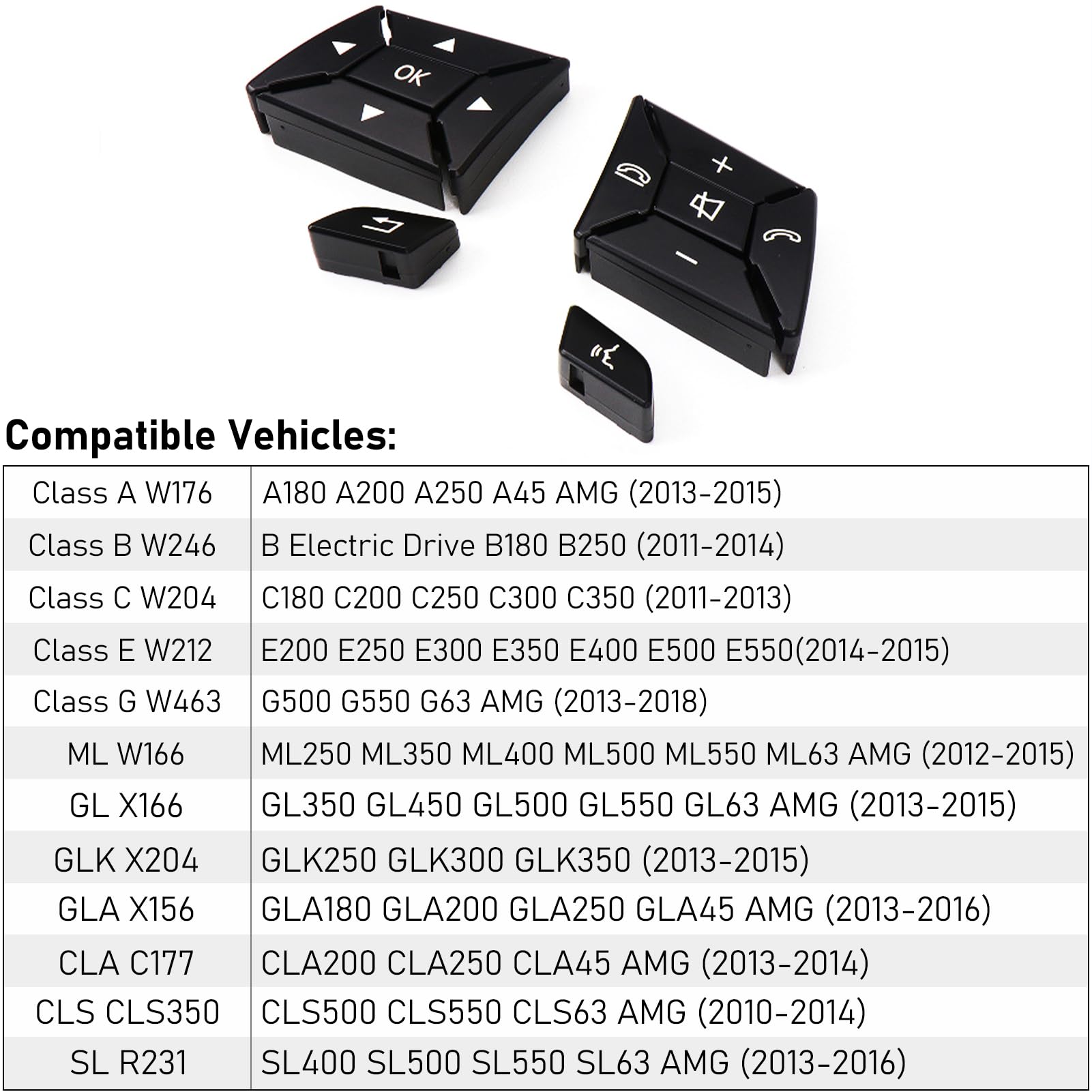 Adesivi Pulsanti Volante In Lega Di Alluminio IUSOT Per Mercedes Classe A/B/C/E/ML/GLK (W176, W204, W212) | Rivestimenti Decorativi Anti-Graffio