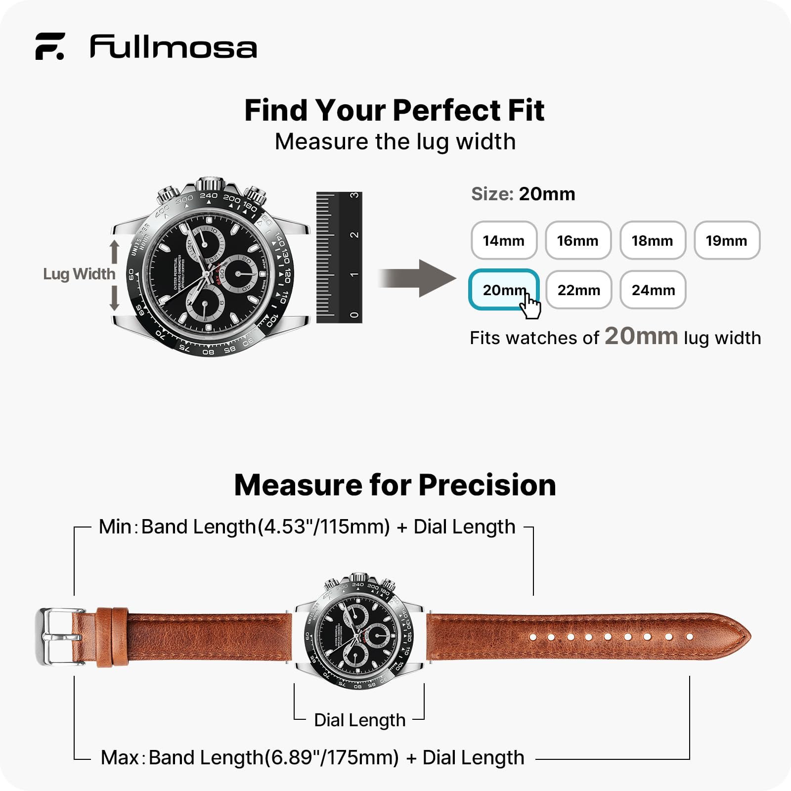 Fullmosa 20mm Armband kompatibel mit Samsung Galaxy Watch 7/6/5/4/FE 40mm 44mm/5 Pro 45mm/Galaxy Watch 6 Classic 47mm Garmin Vivoactive 5 Damen Leder Uhrenarmband, Braun+Silberne Schnalle